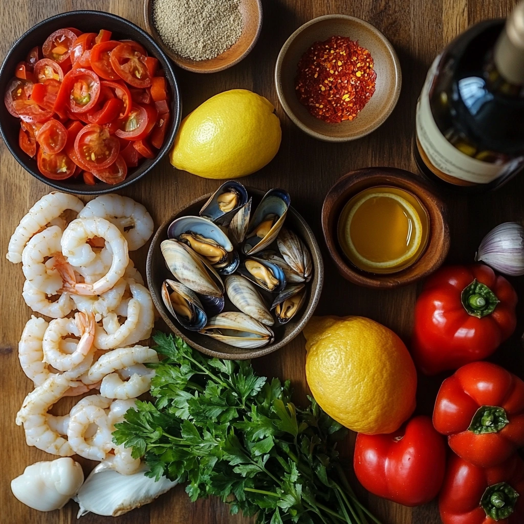 Paella de mariscos para la cena navideña