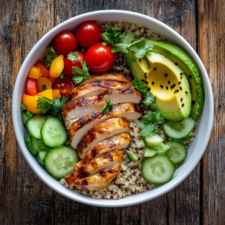 bowl de quinoa con aguacate y pollo