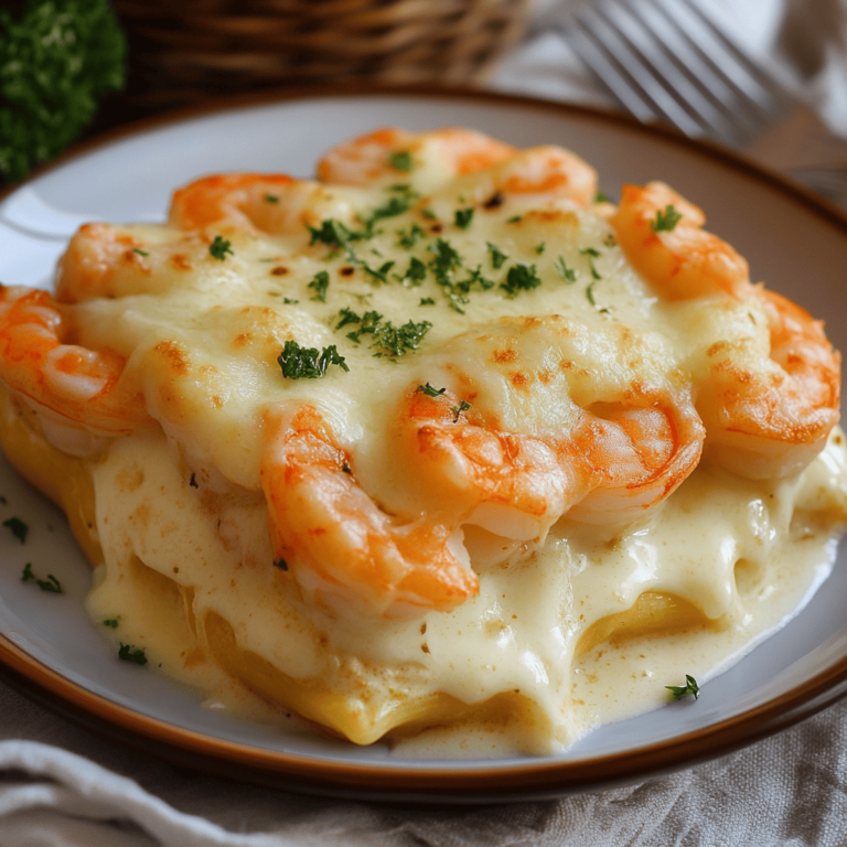 Lasaña de Camarones con Salsa Blanca y Queso: Un Manjar Marino que Deleita el Paladar