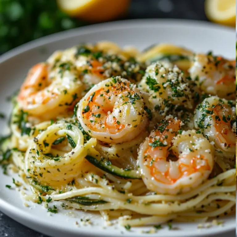 Pasta con Salsa de Calabacín, Ajo y Gambas